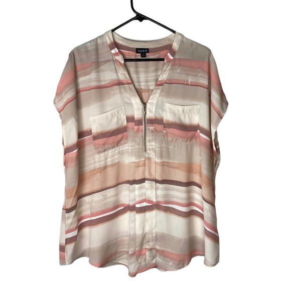 Torrid Multi Watercolor Georgette Zip Front Top Size 1 - Picture 1 of 6